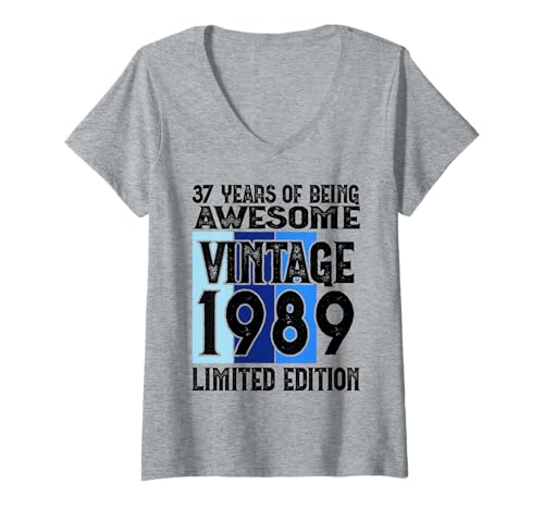 Damen Legendär seit 1989 Limited Edition 37 Geburtstag T-Shirt mit V-Ausschnitt Damen Legendär seit 1989 Limited Edition 37 Geburtstag T-Shirt mit V-Ausschnitt von Kattos - Birthday Vintage Born 1989 Version 2026