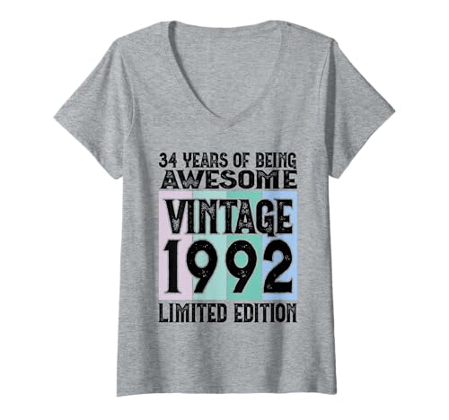 Damen Legendär seit 1992 Limited Edition 34 Geburtstag T-Shirt mit V-Ausschnitt Damen Legendär seit 1992 Limited Edition 34 Geburtstag T-Shirt mit V-Ausschnitt von Kattos - Birthday Vintage Born 1992 Version 2026