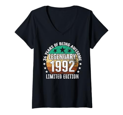 Damen Legendär seit 1992 Limited Edition 34 Geburtstag T-Shirt mit V-Ausschnitt von Kattos - Birthday Vintage Born 1992 Version 2026