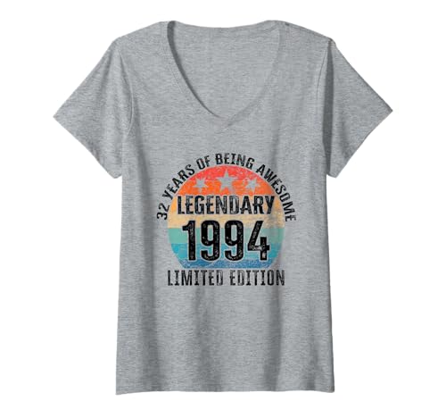 Damen Legendär seit 1994 Limited Edition 32 Geburtstag T-Shirt mit V-Ausschnitt Damen Legendär seit 1994 Limited Edition 32 Geburtstag T-Shirt mit V-Ausschnitt von Kattos - Birthday Vintage Born 1994 Version 2026