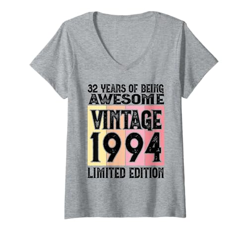Damen Legendär seit 1994 Limited Edition 32 Geburtstag T-Shirt mit V-Ausschnitt Damen Legendär seit 1994 Limited Edition 32 Geburtstag T-Shirt mit V-Ausschnitt von Kattos - Birthday Vintage Born 1994 Version 2026