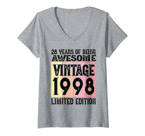 Damen Legendär seit 1998 Limited Edition 28 Geburtstag T-Shirt mit V-Ausschnitt Damen Legendär seit 1998 Limited Edition 28 Geburtstag T-Shirt mit V-Ausschnitt von Kattos - Birthday Vintage Born 1998 Version 2026