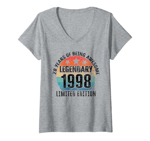 Damen Legendär seit 1998 Limited Edition 28 Geburtstag T-Shirt mit V-Ausschnitt Damen Legendär seit 1998 Limited Edition 28 Geburtstag T-Shirt mit V-Ausschnitt von Kattos - Birthday Vintage Born 1998 Version 2026