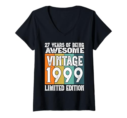 Damen Legendär seit 1999 Limited Edition 27 Geburtstag T-Shirt mit V-Ausschnitt Damen Legendär seit 1999 Limited Edition 27 Geburtstag T-Shirt mit V-Ausschnitt von Kattos - Birthday Vintage Born 1999 Version 2026