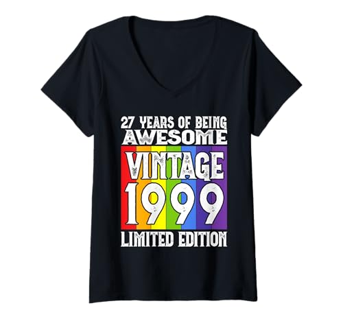 Damen Legendär seit 1999 Limited Edition 27 Geburtstag T-Shirt mit V-Ausschnitt Damen Legendär seit 1999 Limited Edition 27 Geburtstag T-Shirt mit V-Ausschnitt von Kattos - Birthday Vintage Born 1999 Version 2026