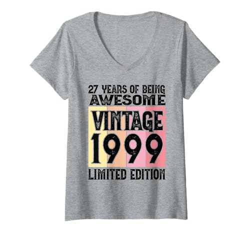 Damen Legendär seit 1999 Limited Edition 27 Geburtstag T-Shirt mit V-Ausschnitt Damen Legendär seit 1999 Limited Edition 27 Geburtstag T-Shirt mit V-Ausschnitt von Kattos - Birthday Vintage Born 1999 Version 2026