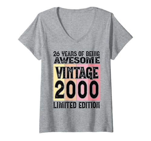 Damen Legendär seit 2000 Limited Edition 26 Geburtstag T-Shirt mit V-Ausschnitt Damen Legendär seit 2000 Limited Edition 26 Geburtstag T-Shirt mit V-Ausschnitt von Kattos - Birthday Vintage Born 2000 Version 2026