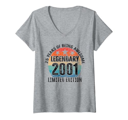 Damen Legendär seit 2001 Limited Edition 25 Geburtstag T-Shirt mit V-Ausschnitt Damen Legendär seit 2001 Limited Edition 25 Geburtstag T-Shirt mit V-Ausschnitt von Kattos - Birthday Vintage Born 2001 Version 2026