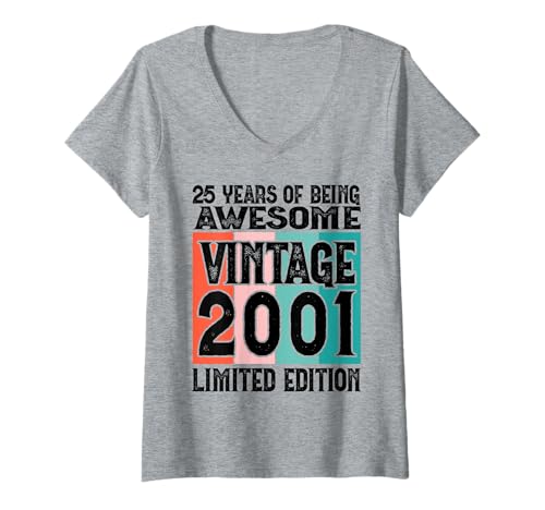 Damen Legendär seit 2001 Limited Edition 25 Geburtstag T-Shirt mit V-Ausschnitt Damen Legendär seit 2001 Limited Edition 25 Geburtstag T-Shirt mit V-Ausschnitt von Kattos - Birthday Vintage Born 2001 Version 2026