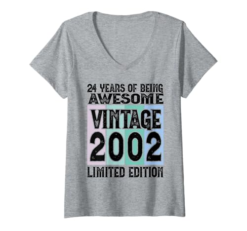 Damen Legendär seit 2002 Limited Edition 24 Geburtstag T-Shirt mit V-Ausschnitt Damen Legendär seit 2002 Limited Edition 24 Geburtstag T-Shirt mit V-Ausschnitt von Kattos - Birthday Vintage Born 2002 Version 2026