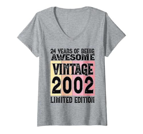 Damen Legendär seit 2002 Limited Edition 24 Geburtstag T-Shirt mit V-Ausschnitt Damen Legendär seit 2002 Limited Edition 24 Geburtstag T-Shirt mit V-Ausschnitt von Kattos - Birthday Vintage Born 2002 Version 2026