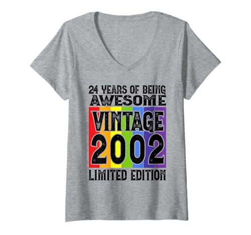 Damen Legendär seit 2002 Limited Edition 24 Geburtstag T-Shirt mit V-Ausschnitt von Kattos - Birthday Vintage Born 2002 Version 2026