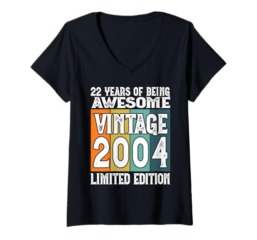 Damen Legendär seit 2004 Limited Edition 22 Geburtstag T-Shirt mit V-Ausschnitt Damen Legendär seit 2004 Limited Edition 22 Geburtstag T-Shirt mit V-Ausschnitt von Kattos - Birthday Vintage Born 2004 Version 2026