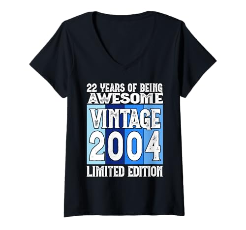 Damen Legendär seit 2004 Limited Edition 22 Geburtstag T-Shirt mit V-Ausschnitt Damen Legendär seit 2004 Limited Edition 22 Geburtstag T-Shirt mit V-Ausschnitt von Kattos - Birthday Vintage Born 2004 Version 2026