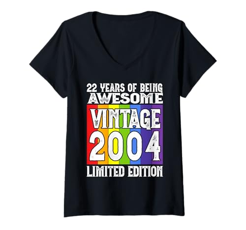 Damen Legendär seit 2004 Limited Edition 22 Geburtstag T-Shirt mit V-Ausschnitt Damen Legendär seit 2004 Limited Edition 22 Geburtstag T-Shirt mit V-Ausschnitt von Kattos - Birthday Vintage Born 2004 Version 2026