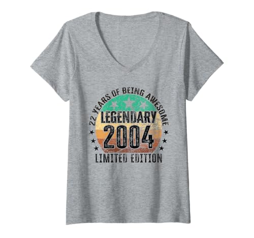 Damen Legendär seit 2004 Limited Edition 22 Geburtstag T-Shirt mit V-Ausschnitt Damen Legendär seit 2004 Limited Edition 22 Geburtstag T-Shirt mit V-Ausschnitt von Kattos - Birthday Vintage Born 2004 Version 2026