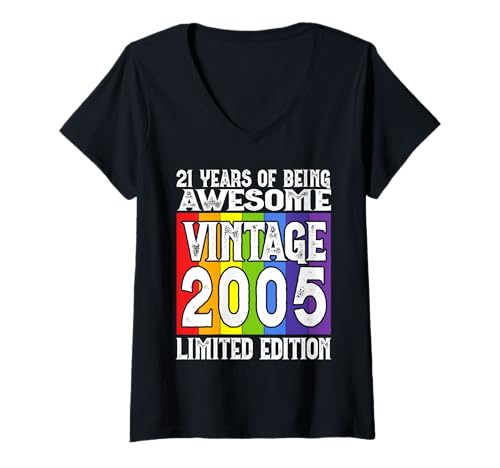 Damen Legendär seit 2005 Limited Edition 21 Geburtstag T-Shirt mit V-Ausschnitt Damen Legendär seit 2005 Limited Edition 21 Geburtstag T-Shirt mit V-Ausschnitt von Kattos - Birthday Vintage Born 2005 Version 2026