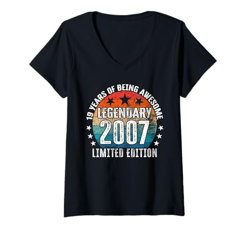 Damen Legendär seit 2007 Limited Edition 19 Geburtstag T-Shirt mit V-Ausschnitt Damen Legendär seit 2007 Limited Edition 19 Geburtstag T-Shirt mit V-Ausschnitt von Kattos - Birthday Vintage Born 2007 Version 2026