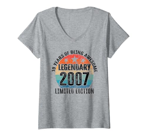 Damen Legendär seit 2007 Limited Edition 19 Geburtstag T-Shirt mit V-Ausschnitt Damen Legendär seit 2007 Limited Edition 19 Geburtstag T-Shirt mit V-Ausschnitt von Kattos - Birthday Vintage Born 2007 Version 2026