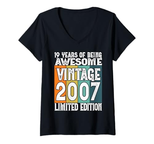 Damen Legendär seit 2007 Limited Edition 19 Geburtstag T-Shirt mit V-Ausschnitt Damen Legendär seit 2007 Limited Edition 19 Geburtstag T-Shirt mit V-Ausschnitt von Kattos - Birthday Vintage Born 2007 Version 2026