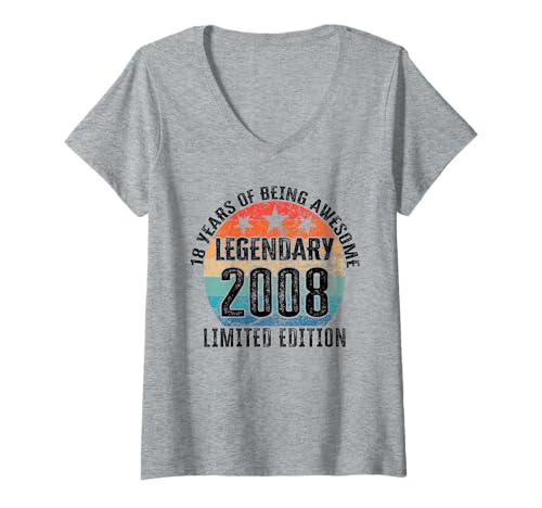 Damen Legendär seit 2008 Limited Edition 18 Geburtstag T-Shirt mit V-Ausschnitt Damen Legendär seit 2008 Limited Edition 18 Geburtstag T-Shirt mit V-Ausschnitt von Kattos - Birthday Vintage Born 2008 Version 2026