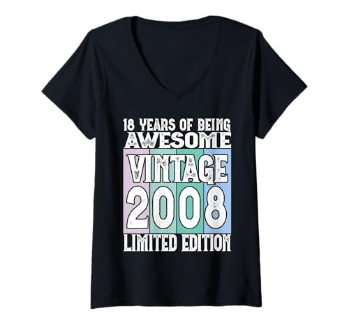 Damen Legendär seit 2008 Limited Edition 18 Geburtstag T-Shirt mit V-Ausschnitt Damen Legendär seit 2008 Limited Edition 18 Geburtstag T-Shirt mit V-Ausschnitt von Kattos - Birthday Vintage Born 2008 Version 2026