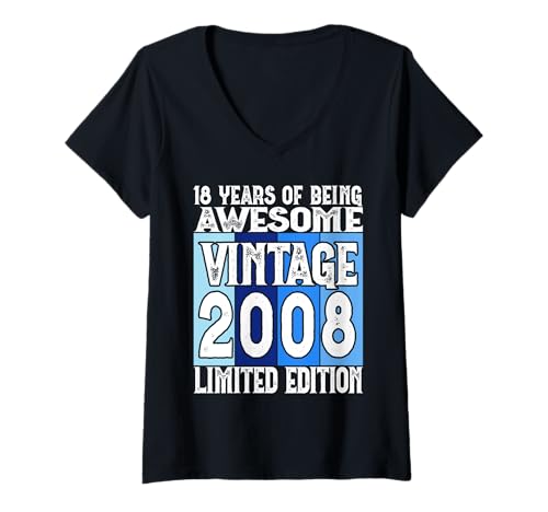 Damen Legendär seit 2008 Limited Edition 18 Geburtstag T-Shirt mit V-Ausschnitt Damen Legendär seit 2008 Limited Edition 18 Geburtstag T-Shirt mit V-Ausschnitt von Kattos - Birthday Vintage Born 2008 Version 2026