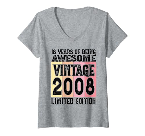 Damen Legendär seit 2008 Limited Edition 18 Geburtstag T-Shirt mit V-Ausschnitt Damen Legendär seit 2008 Limited Edition 18 Geburtstag T-Shirt mit V-Ausschnitt von Kattos - Birthday Vintage Born 2008 Version 2026
