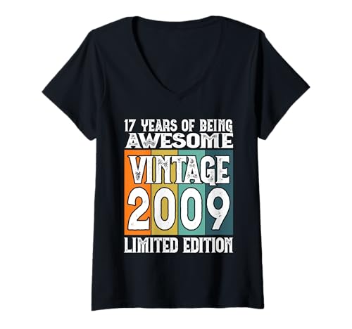 Damen Legendär seit 2009 Limited Edition 17 Geburtstag T-Shirt mit V-Ausschnitt von Kattos - Birthday Vintage Born 2009 Version 2026