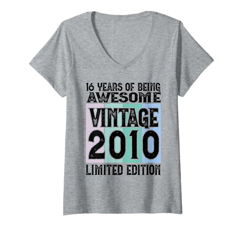 Damen Legendär seit 2010 Limited Edition 16 Geburtstag T-Shirt mit V-Ausschnitt Damen Legendär seit 2010 Limited Edition 16 Geburtstag T-Shirt mit V-Ausschnitt von Kattos - Birthday Vintage Born 2010 Version 2026