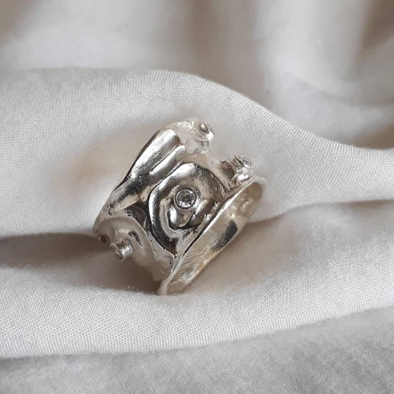 Handgemachte Sterling Silber Breit Bandring Bergkristall Edelstein von Kattyoosh