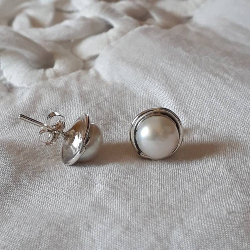Süßwasser Perle Sterling Silber Ohrstecker Brautschmuck von Kattyoosh