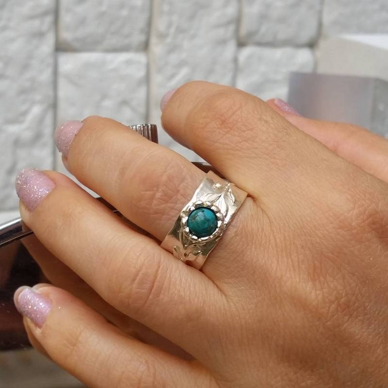 Türkis Statement Ring Handgemachte Sterling Silber Breites Band von Kattyoosh