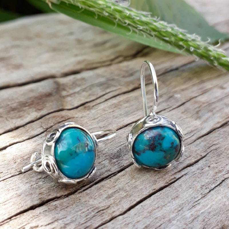 Türkis Sterling Silber Ohrringe Runder Boho Statement Schmuck von Kattyoosh