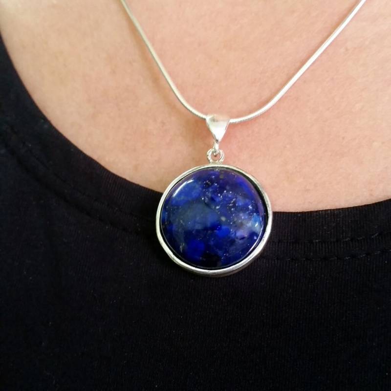 sterling Silber Lapis Lazuli Anhänger Halskette Rose Textur von Kattyoosh