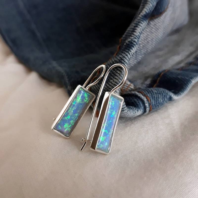 sterling Silber Opal Rechteck Ohrringe Oktober Geburtsstein von Kattyoosh