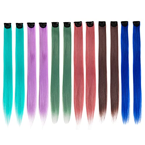 12 PCS Gefärbte Haarverlängerungen, 50CM Regenbogen Farbe Gerade Synthetisch Haarteil Party Highlights Bunte Clip in Haarverlängerungen für Frauen, Mädchen, Kinder von Katutude