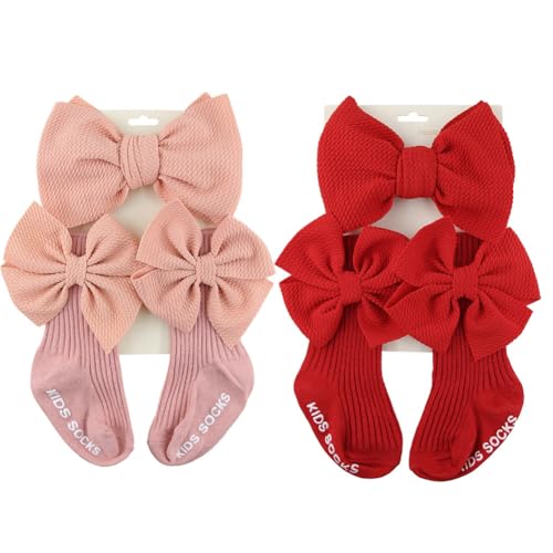 2er Pack Baby Stirnbänder für Mädchen Socken für Mädchen Stirnband für Baby Mädchen elastisches Haarband mit Schleifen Haar Accessoires für Mädchen Haarband für Fotografie Requisiten von Katutude