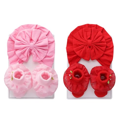 2er Pack Baby Turban Stirnbänder Baby Mädchen Socken Turban Baby Mädchen Stirnbänder Baby Mädchen Stirnband für Babys elastische Babymütze Haarbänder für Mädchen Fotografie Requisiten von Katutude