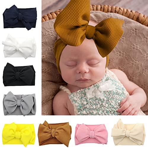 8 Stück Baby Stirnband mit Großer Schleife, Baby Haarband Mädchen Bowknot Stirnbänder, Neugeborene Baby Stirnbänder, Baby Turban Stirnbänder für Kleinkinder, Fotografie Requisiten von Katutude