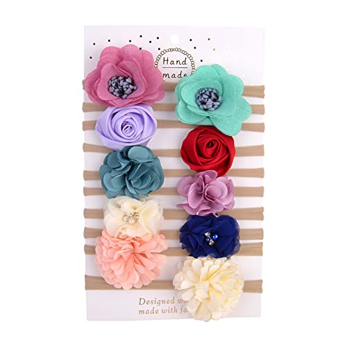 Baby Stirnband Blumen, 10PCS Mädchen Nylon Stirnband Blumen Haarband mit Schleife Kopfbedeckung Party Hochzeit Fotografie Haarschmuck für Neugeborene Kleinkinder von Katutude