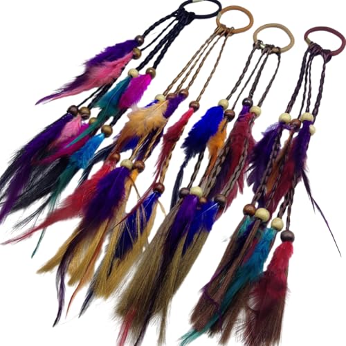 Böhmisches Federstirnband Hippie Haarbänder mit Federn indisches Federstirnband böhmische Quaste indische Hippie Haarbänder Kopfschmuck Haarschmuck für Frauen Mädchen Party von Katutude