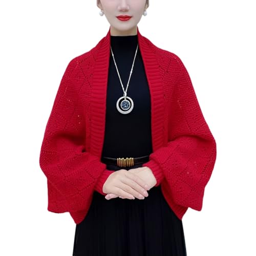 Damen Eleganter Schal Offene Vorderseite Weicher Strickschal Poncho Mit Langen Ärmeln Warmer Cardigan Schal Strickumhang Multifunktionstuch Lässiger Umhang Kopftuch Herbst Winter Damen von Katutude