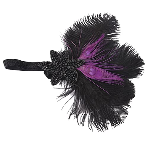 Damen Pfau Flapper Stirnband Haarband 1920s Elastisch Haarband mit Strass, 1920er Jahre Flapper Kopfbedeckung Great Gatsby Stirnband Haarschmuck für Frauen Fasching Kostüm von Katutude