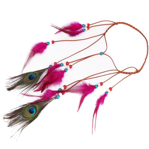 Hippie Haar Stirnbänder mit Federn Bohemian Quaste indisches Feder Stirnband für Damen indisches Stirnband Hippie Boho Kopfschmuck Haar Accessoires für Frauen und Mädchen von Katutude