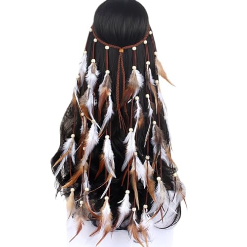 Indisches Stirnband für Damen Hippie Haarbänder mit Federn Bohemian Quaste indisches Feder Stirnband Bohemian Hippie Haar Accessoires Vintage Haarschmuck für Damen und Mädchen von Katutude