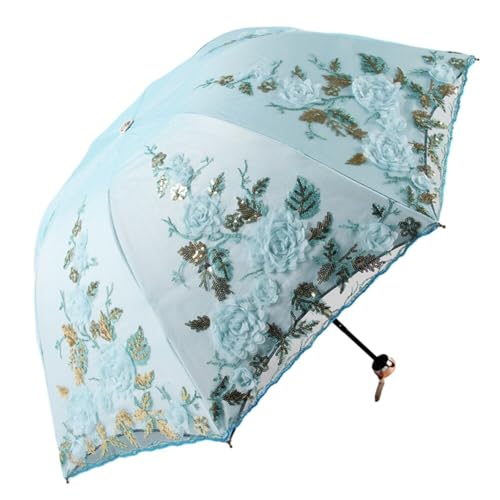 Katutude Brautschirm Anti-UV-Faltschirm 3D-Spitzenblume Vintage-Stickerei kompakter Reiseschirm Spitze Hochzeit Sonnenschirm tragbarer Faltschirm für Mädchen und Frauen von Katutude