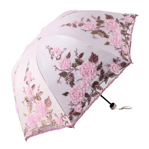 Katutude Brautschirm Anti-UV-Faltschirm 3D-Spitzenblume Vintage-Stickerei kompakter Reiseschirm Spitze Hochzeit Sonnenschirm tragbarer Faltschirm für Mädchen und Frauen von Katutude