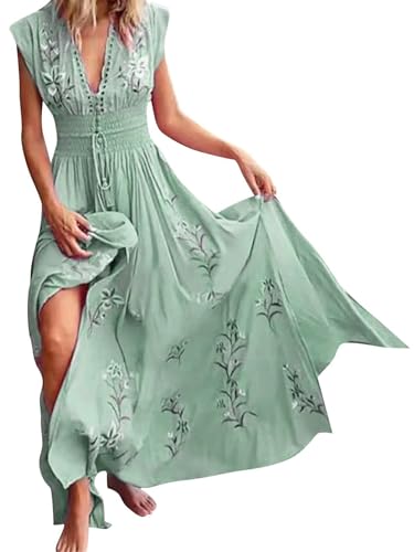 Katutude Damen Kleid 2024 V-Ausschnitt Strandkleid Französisch Bohemian Bedrucktes Sommerkleid im Stil für einen frischen Look von Katutude