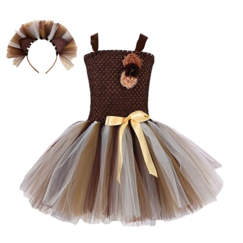 Kinder Löwe kostüm Tüll Tütü Kleid Ärmellos Prinzessin Tüllkleid Mädchen Fee Prinzessin Kleid Set mit Tüllrock Armband und Haarreif für Weihnachten Halloween Karneval Party Cosplay von Katutude